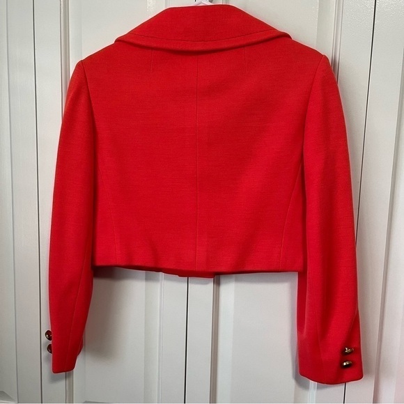 Vintage Mod 1960's Cropped Boxy Knit Blazer Jacket Neon Bright Red Orange - Picture 3 of 12